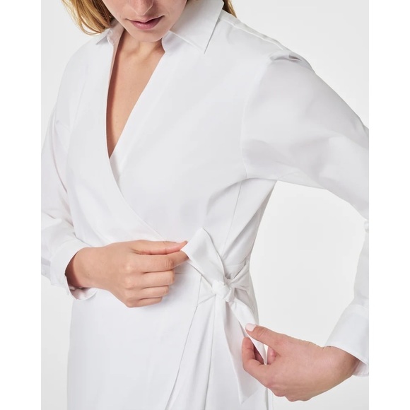 NWT SPANX White The Best Poplin Wrap Dress - Picture 4 of 8